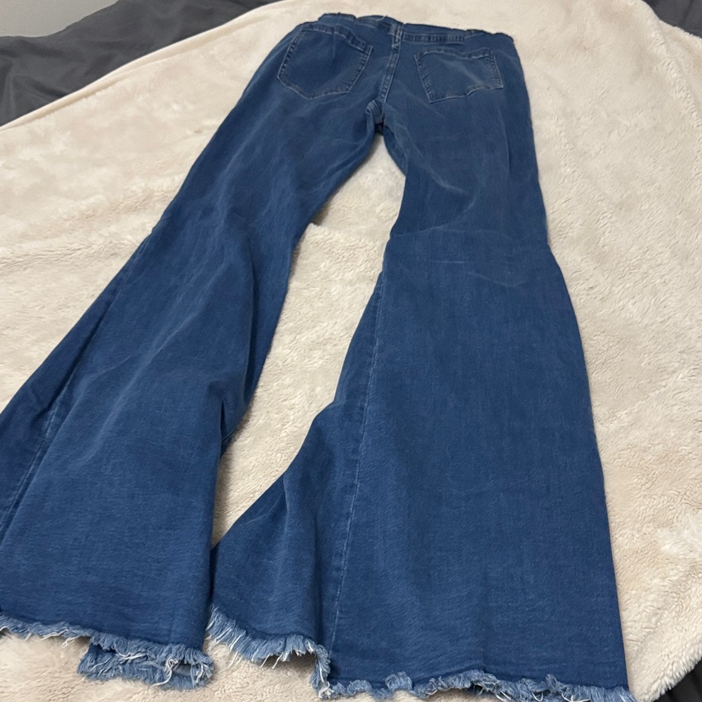 No Waistband Split Leg Flared Bellbottom Distressed Stretch Jeans - L - Picture 7 of 8